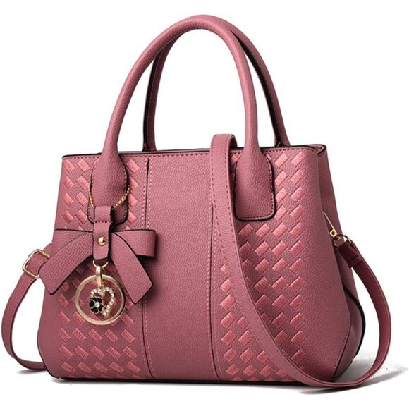 Women's Gray Pink Fashion Ladies Pu Leather Top Handle Satchel Shoulder Tote Bag